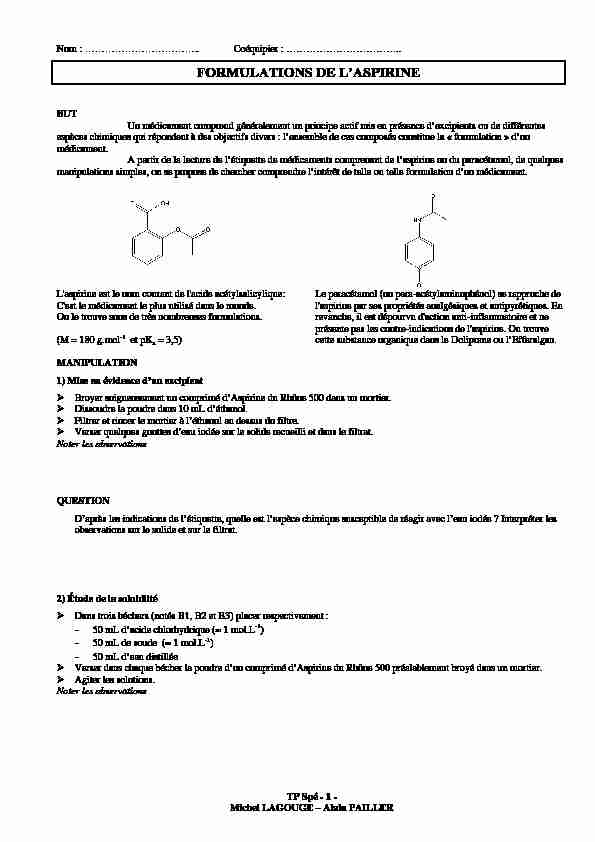 TP Spe 12 formulation aspirine