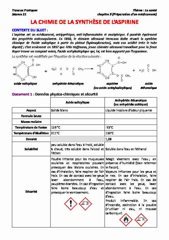 TP21 La chimie de la synthèse de laspirine
