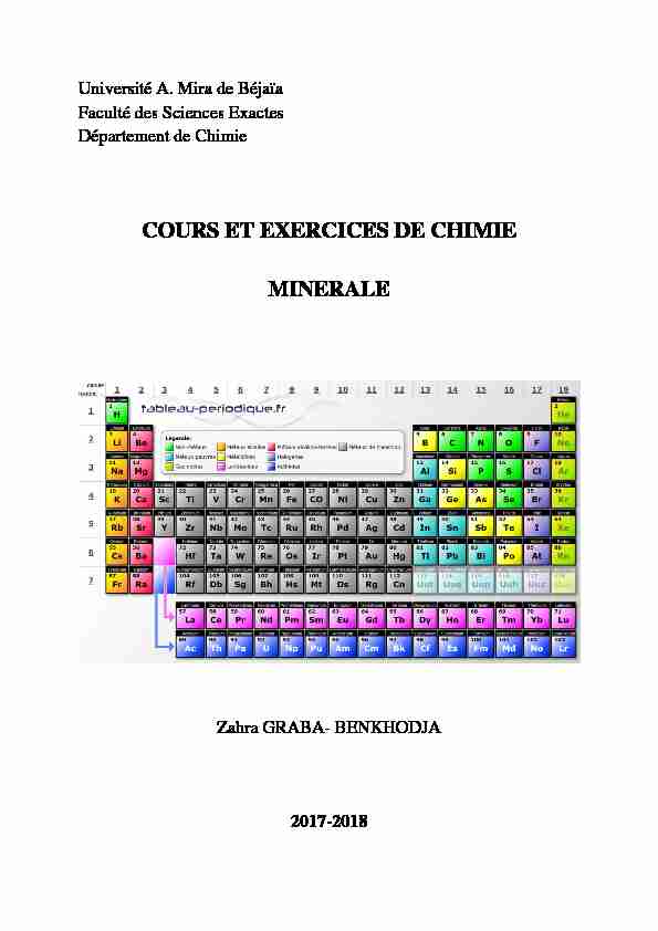 [PDF] COURS ET EXERCICES DE CHIMIE MINERALE - E - Learning