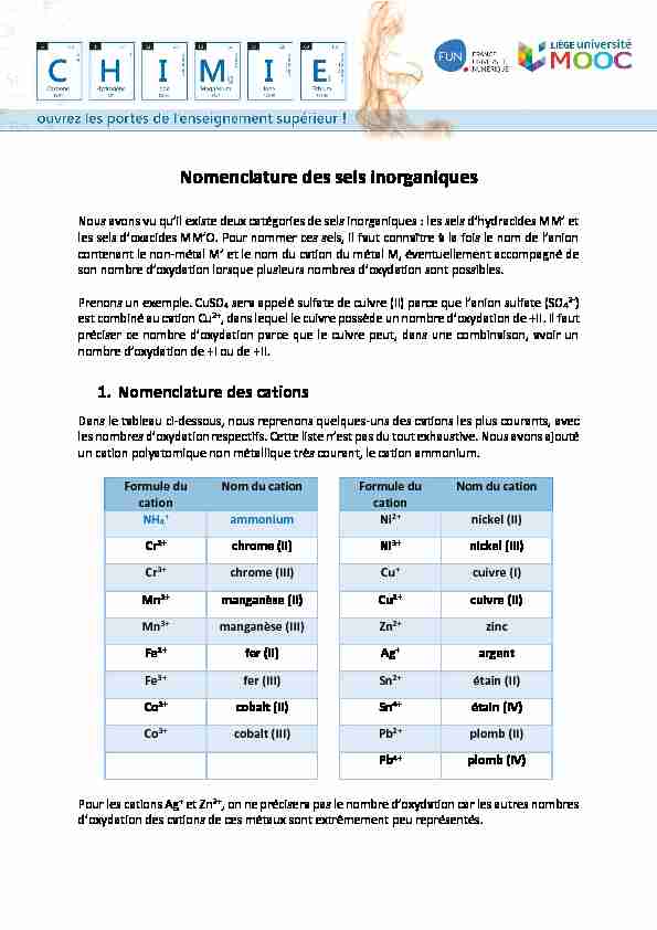[PDF] Nomenclature des sels inorganiques - Fun MOOC