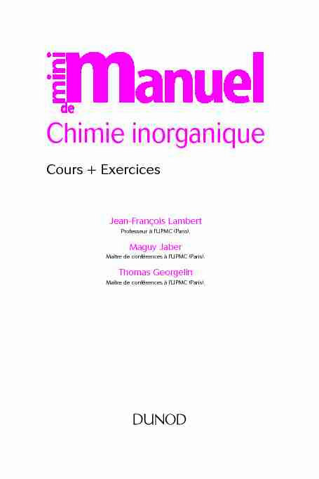 Chimie inorganique - Cours   Exercices