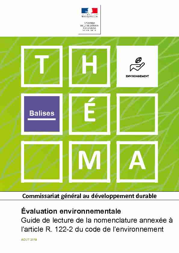 Évaluation environnementale Guide de lecture de la nomenclature