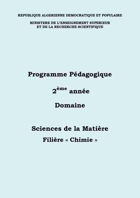 Programme Pédagogique 2 année Domaine Sciences de la Matière