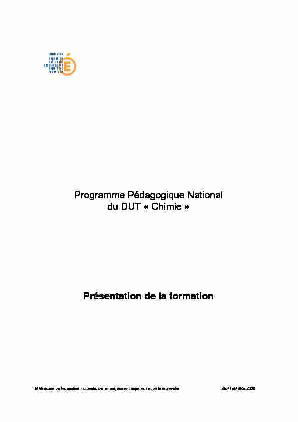 Programme Pédagogique National du DUT « Chimie » Présentation