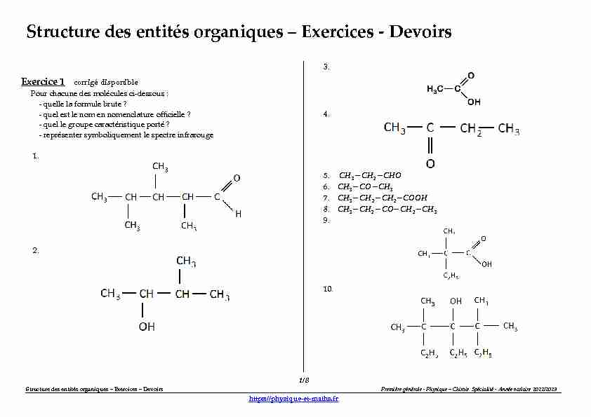 [PDF] Structure des entités organiques - Exercices - Physique et Maths