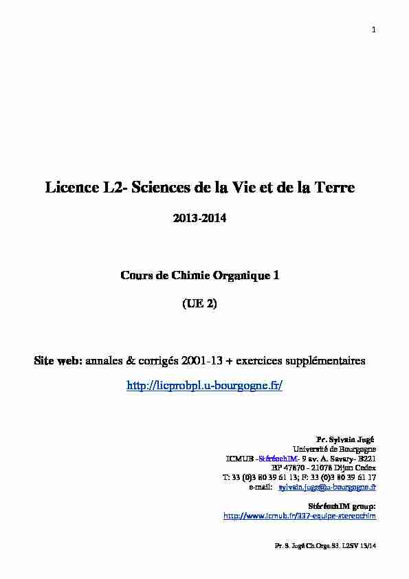 2013-2014 Cours de Chimie Organique 1 (UE 2) Site web: annales