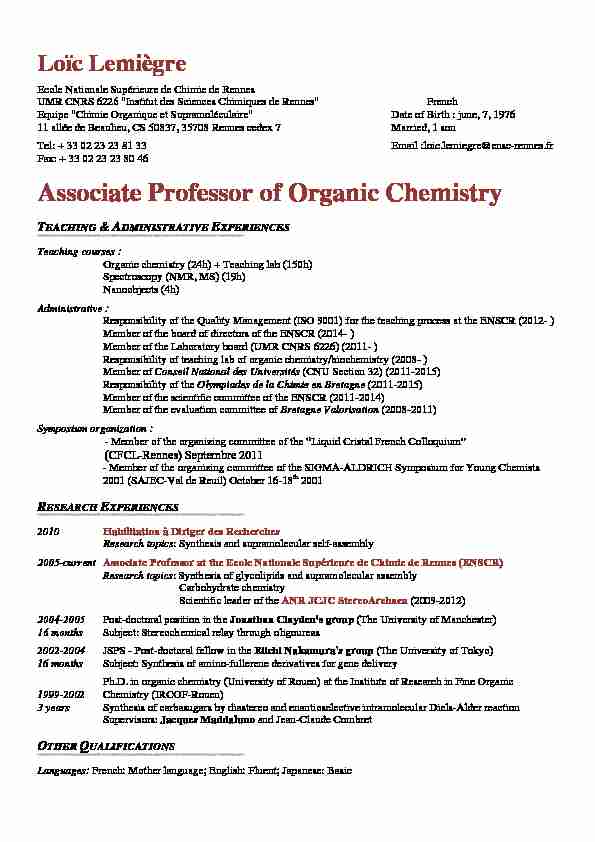 Associate Professor of Organic Chemistry