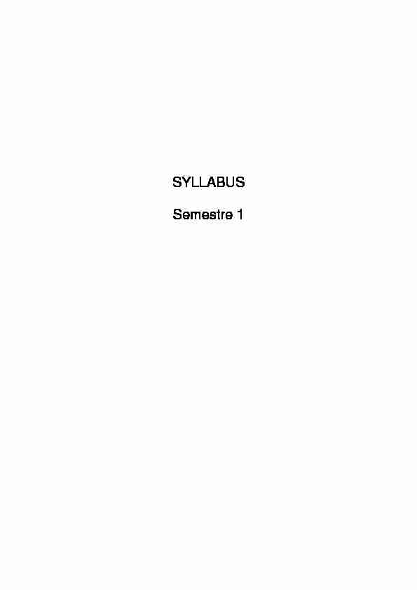 SYLLABUS Semestre 1