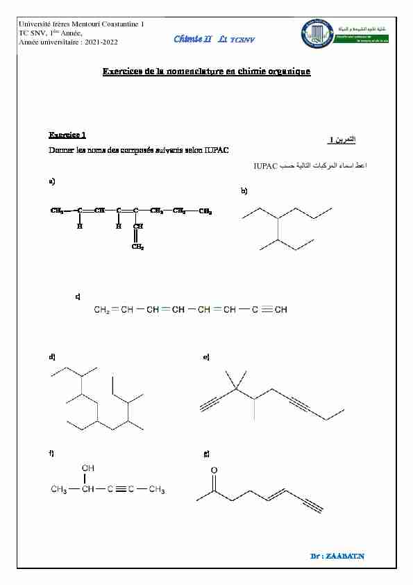 [PDF] Exercices de la nomenclature en chimie organique