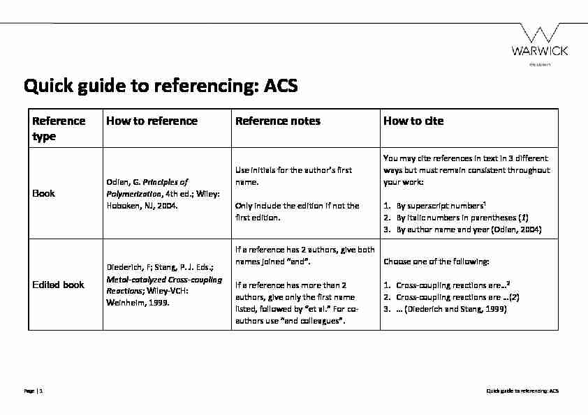 Guide to ACS referencing with in text citation