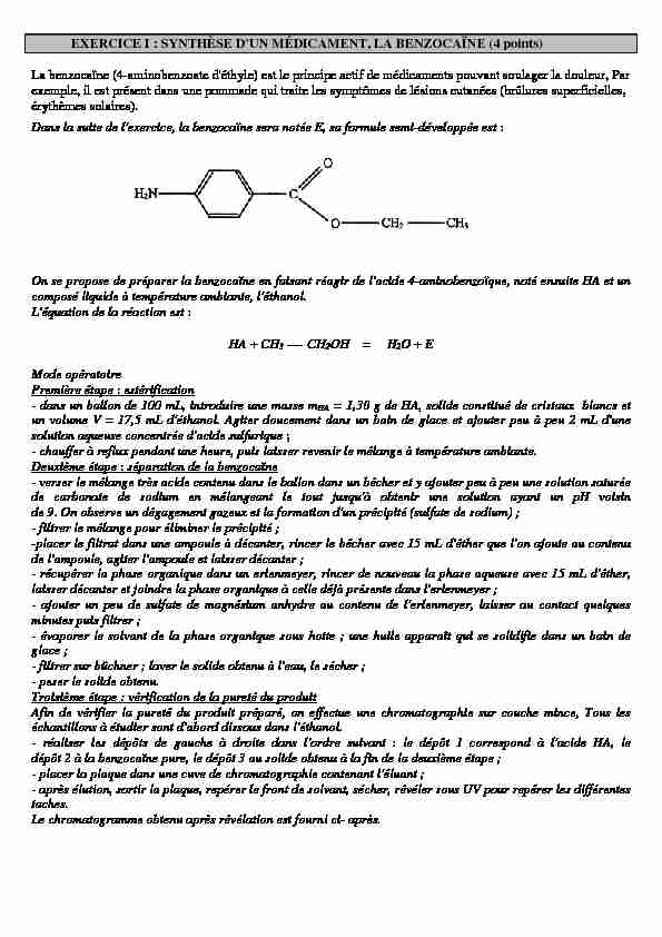 [PDF] SYNTHÈSE DUN MÉDI La benzocaïne (4-aminobenzoate déthyle
