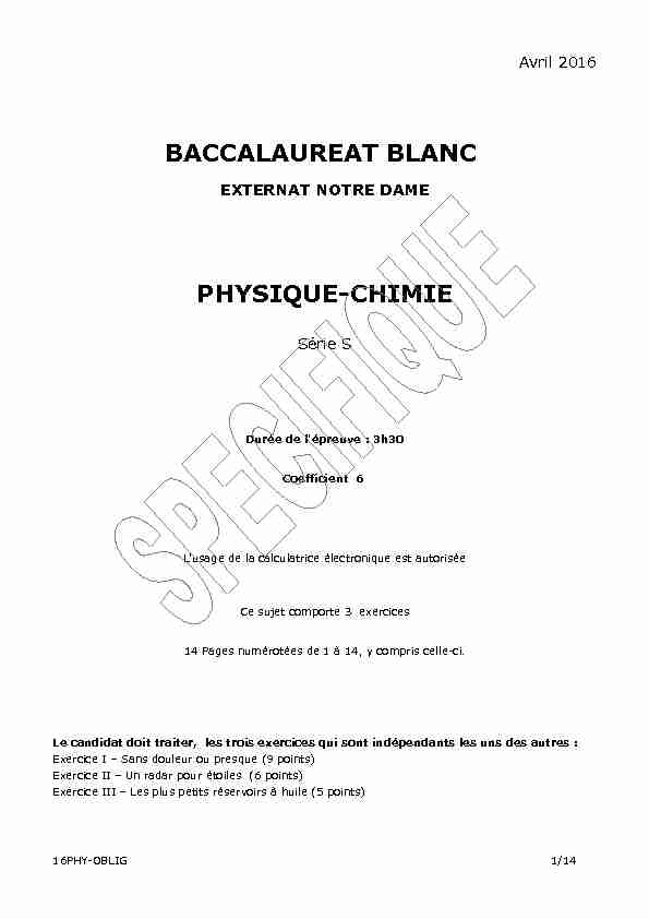 BACCALAUREAT BLANC PHYSIQUE-CHIMIE
