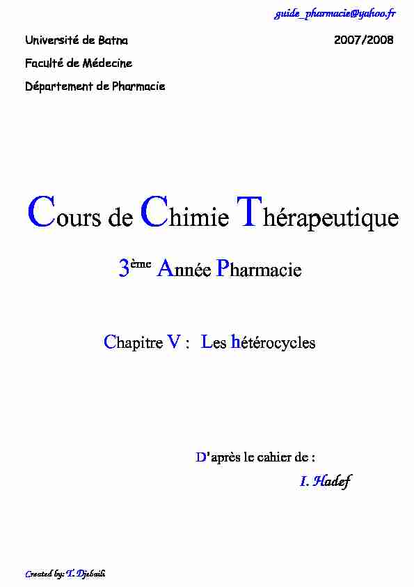 [PDF] Cours de Chimie Thérapeutique - Fichier-PDFfr