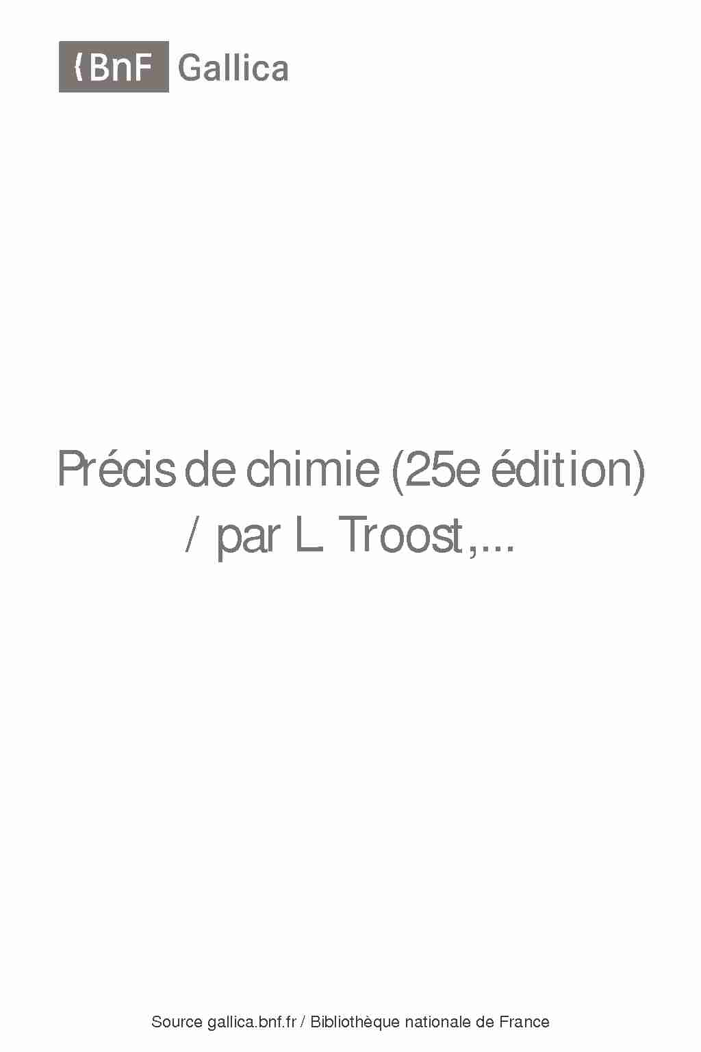 Précis de chimie (25e édition) par L. Troost