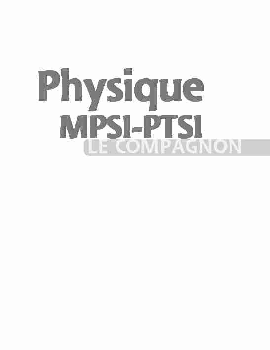 Physique Le compagnon MPSI-PTSI