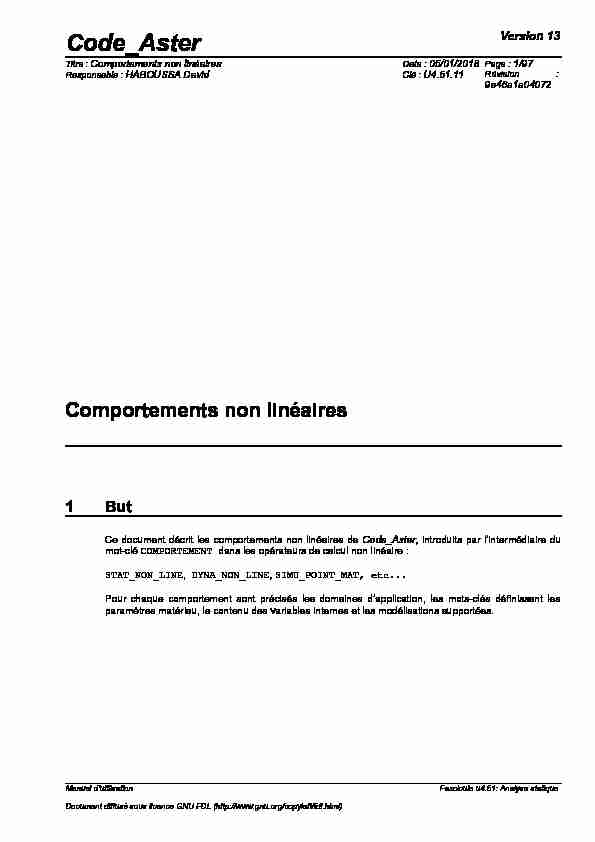 Comportements non linéaires - Code_Aster