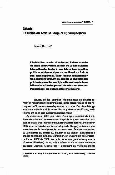 [PDF] La Chine en Afrique : enjeux et perspectives - Centre tricontinental