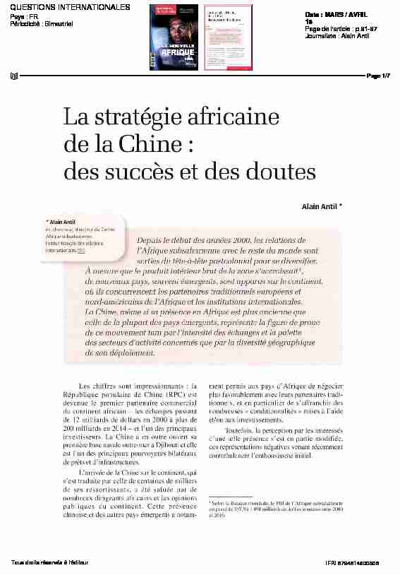 [PDF] La stratégie africaine de la Chine :