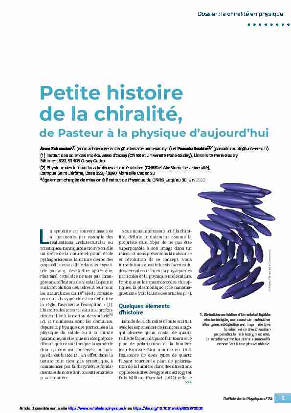 Petite histoire de la chiralité de Pasteur à la physique daujourdhui