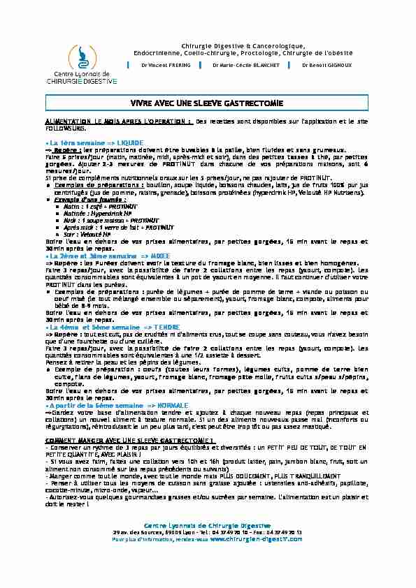 [PDF] VIVRE AVEC UNE SLEEVE GASTRECTOMIE - Centre Lyonnais de