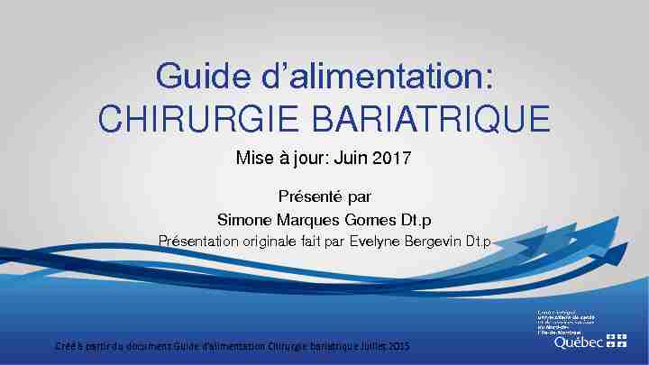 Guide dalimentation: CHIRURGIE BARIATRIQUE