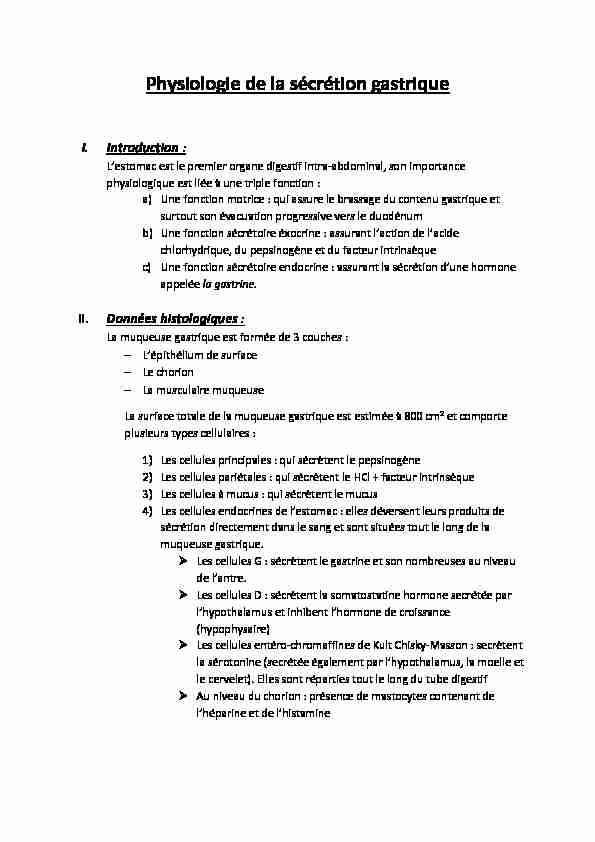 [PDF] Physiologie de la sécrétion gastrique