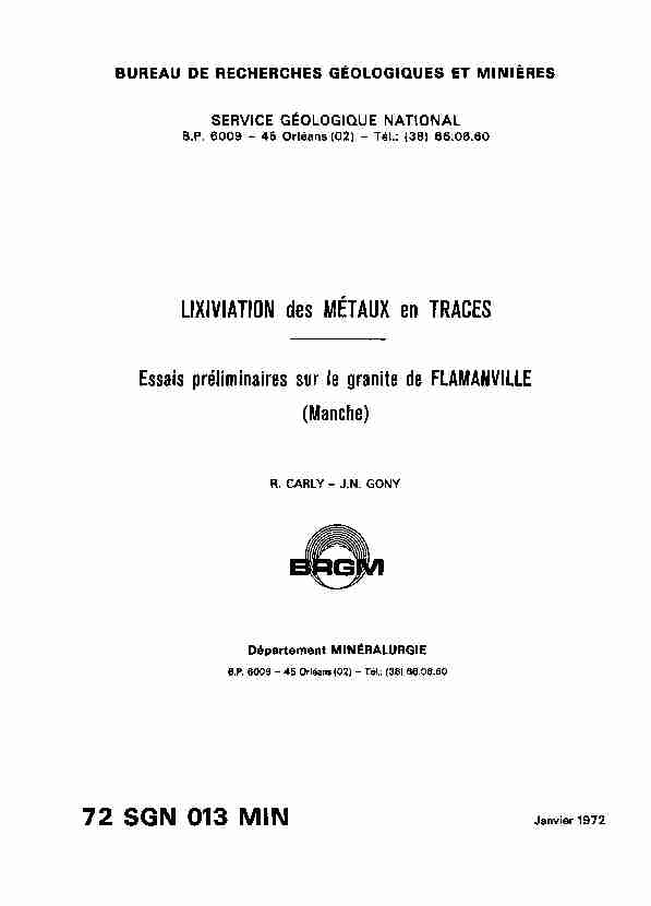 [PDF] UXIVIATION des MÉTAUX en TRACES 72 SGN  - InfoTerre - BRGM