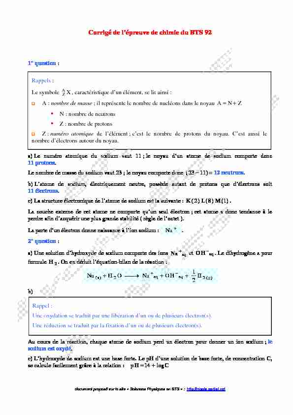 [PDF] Corrigé de lépreuve de chimie du BTS 92 - Nicole Cortial