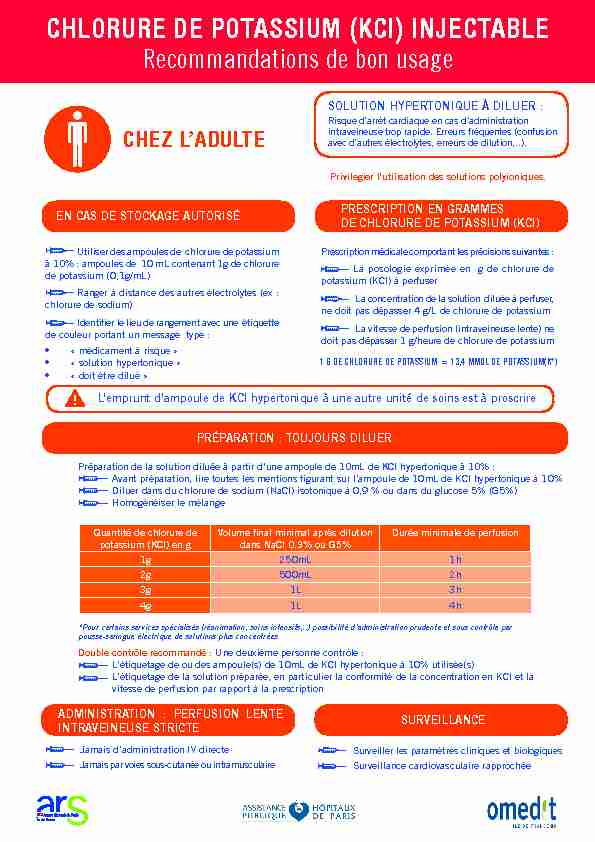 [PDF] CHLORURE DE POTASSIUM (KCl) INJECTABLE - omedit idf