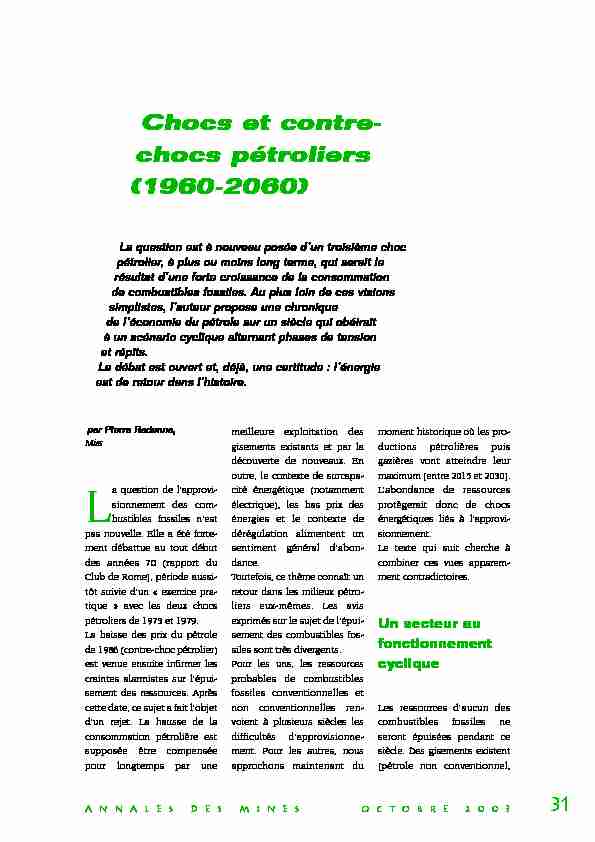 [PDF] chocs pétroliers - Les Annales des Mines