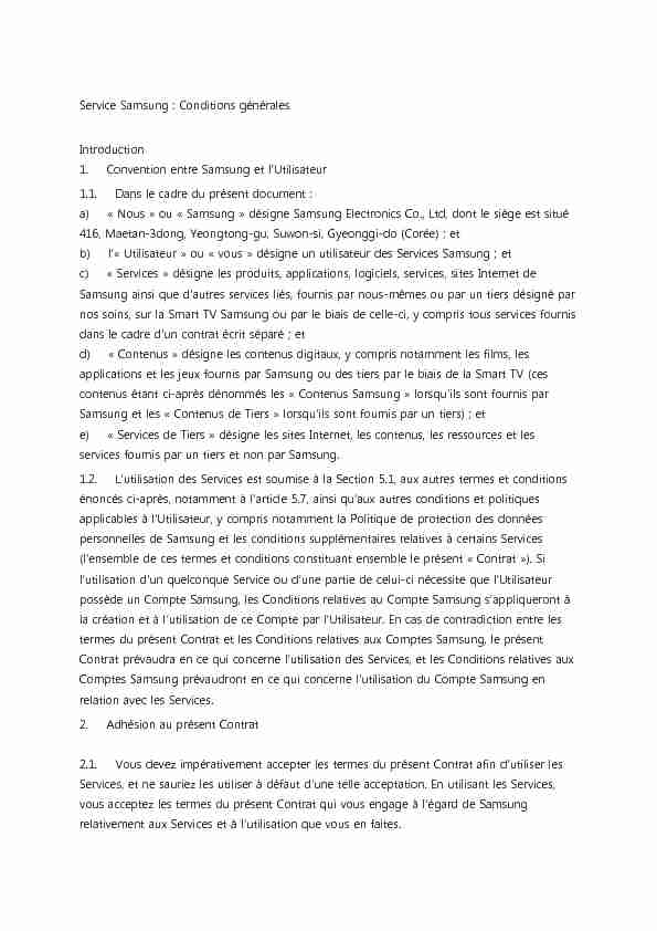 Conditions générales Introduction 1. Convention entre Samsung et l