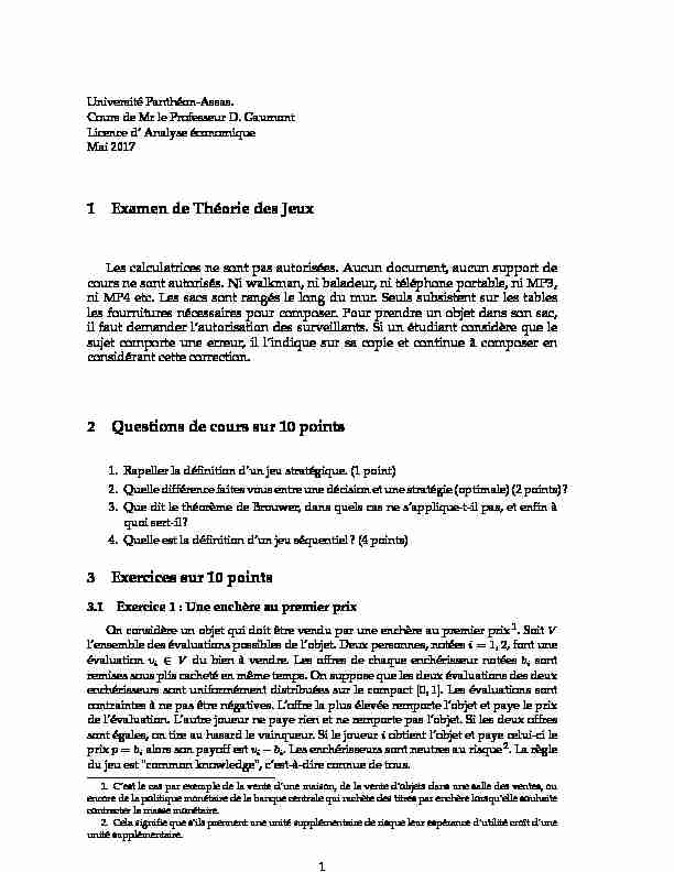 [PDF] 1 Examen de Théorie des Jeux 2 Questions de cours sur 10 points 3