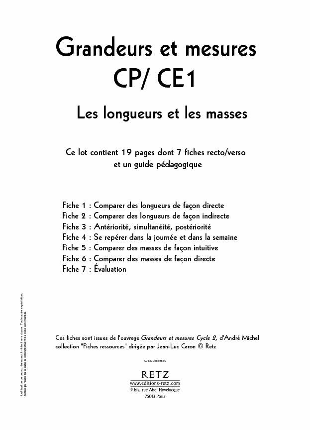 Grandeurs et mesures CP/ CE1