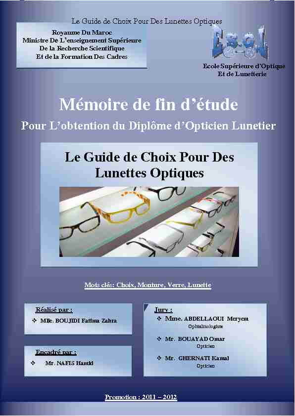 [PDF] Mémoire de fin détude - École Supérieure dOptique et de Lunetterie