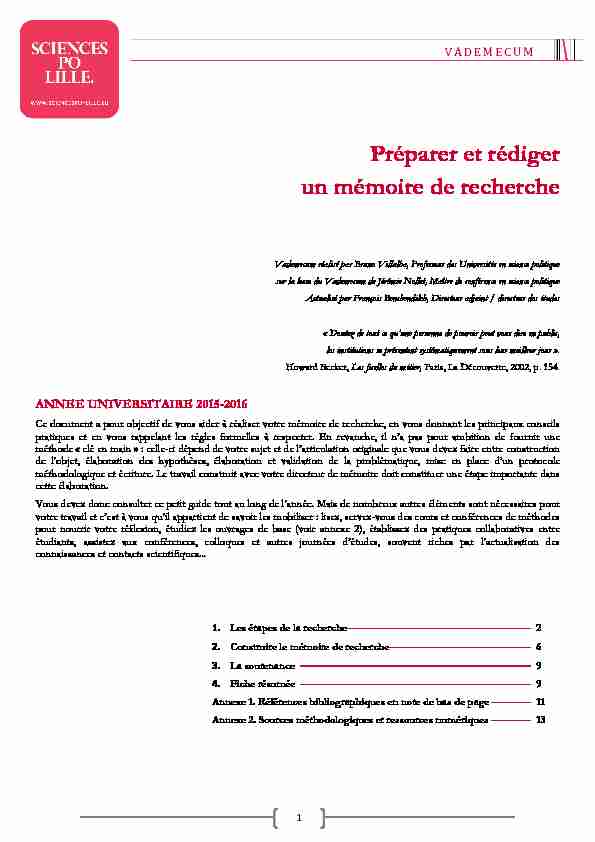 [PDF] Guide Préparer et rédiger un mémoire de  - Sciences Po Lille