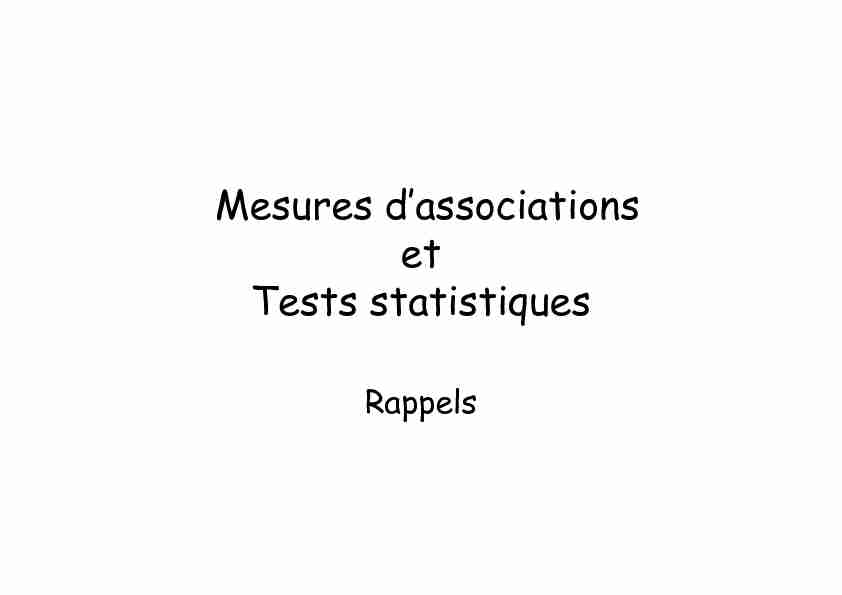 Mesures dassociations et Tests statistiques