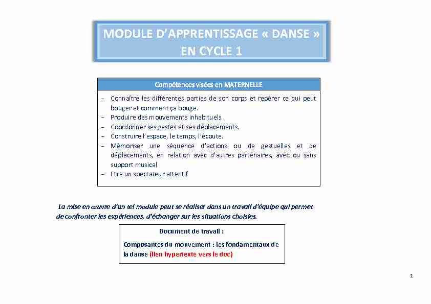 MODULE D’APPRENTISSAGE « DANSE » EN CYCLE 1