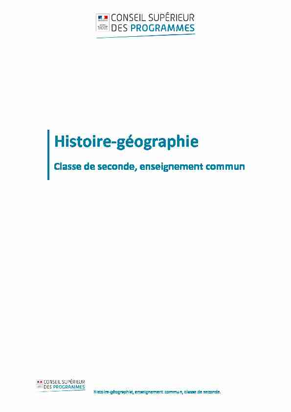 Histoire-géographie - Classe de seconde enseignement commun