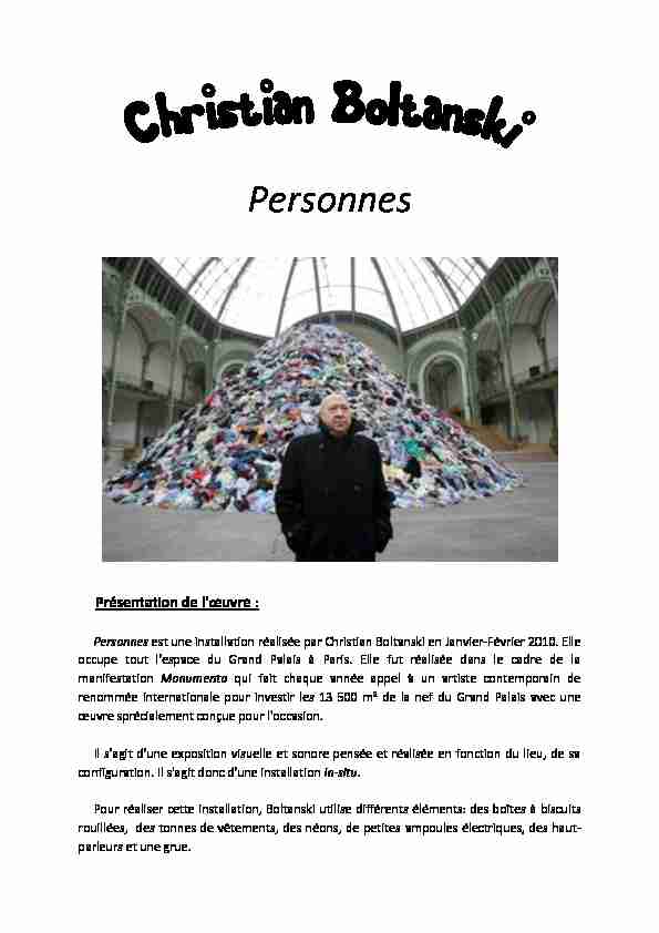 Christian Boltanski Document Histoire des arts/Arts plastiques