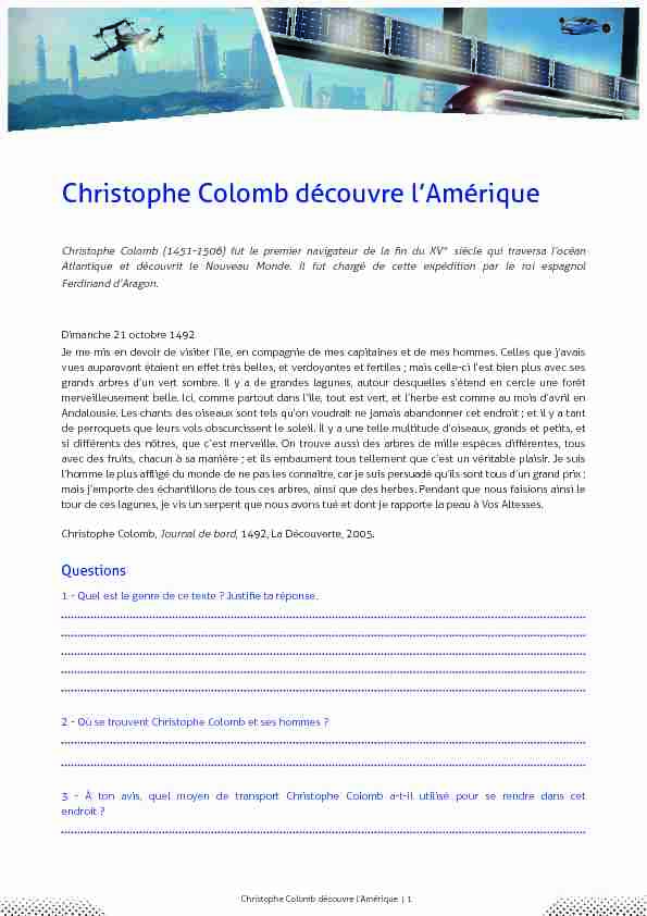 Christophe Colomb découvre lAmérique