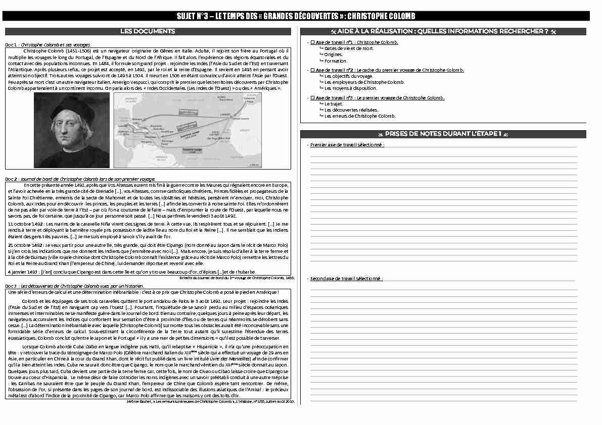 [PDF] sujet n°3 – le temps des « grandes découvertes » : christophe colomb