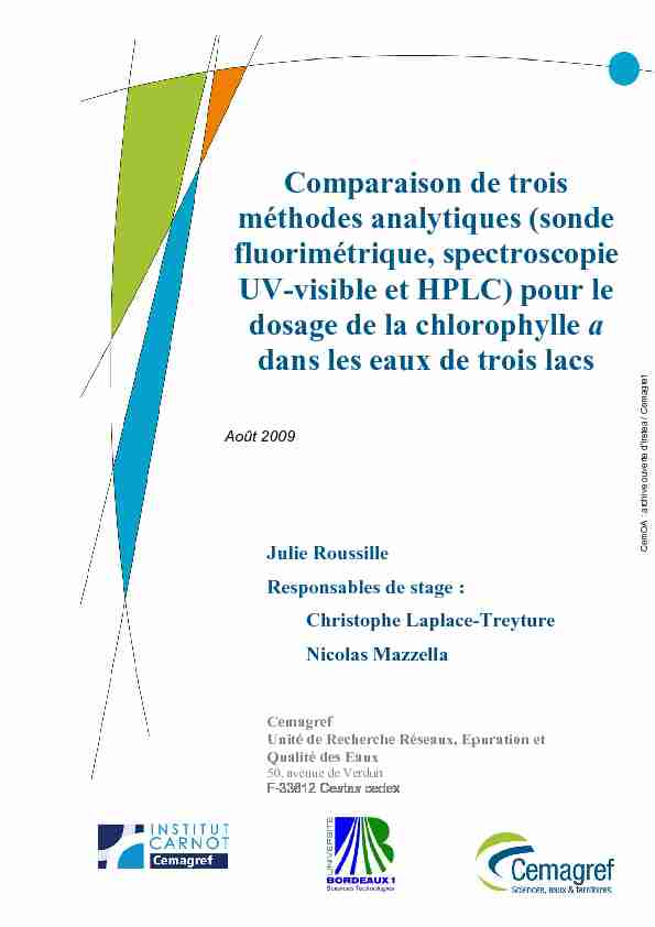 Comparaison de trois méthodes analytiques (sonde fluorimétrique