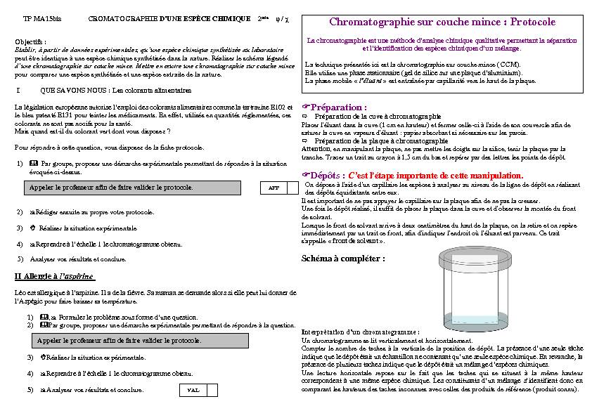 [PDF] Chromatographie sur couche mince : Protocole
