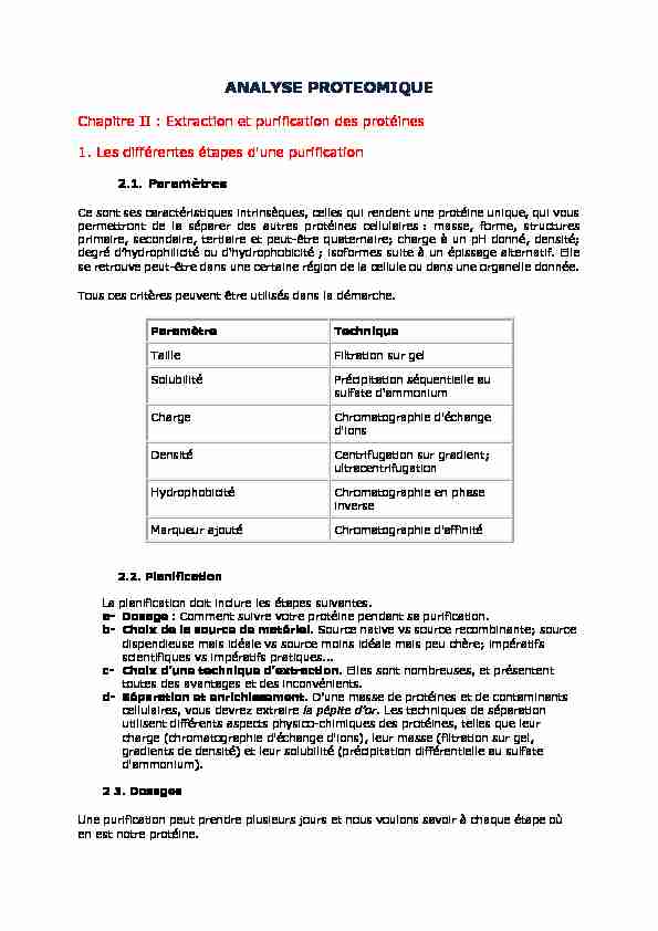 [PDF] Extraction et purification des protéines 1 Les différentes étapes d