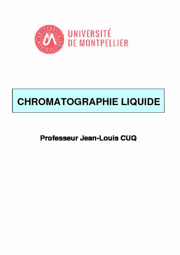 CHROMATOGRAPHIE LIQUIDE - Académie des Sciences et Lettres