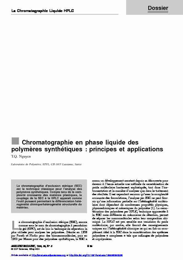s Chromatographie en phase liquide des polymères  - Analusis