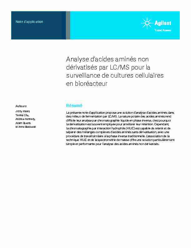 [PDF] Analyse dacides aminés non dérivatisés par LC/MS pour la  - Agilent