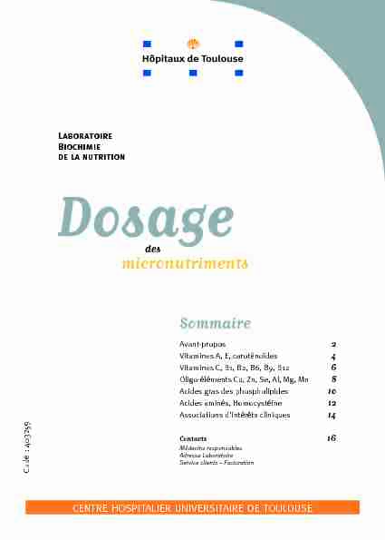 Dosage des micronutriments / Catalogue - CHU de Toulouse