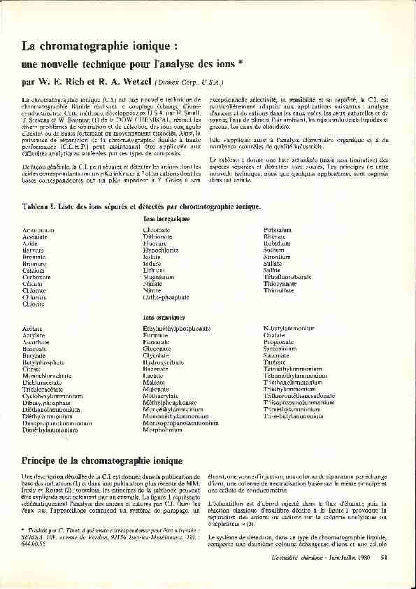 [PDF] La chromatographie ionique - Société Chimique de France