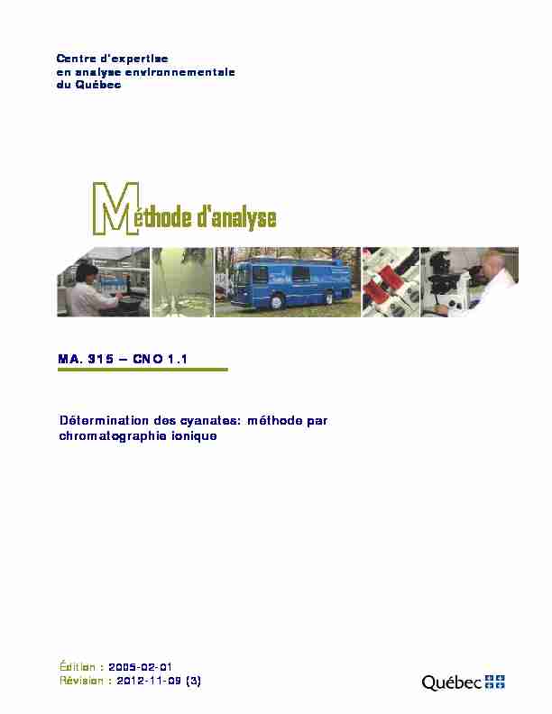 MA. 315 – CNO 1.1 Détermination des cyanates: méthode par